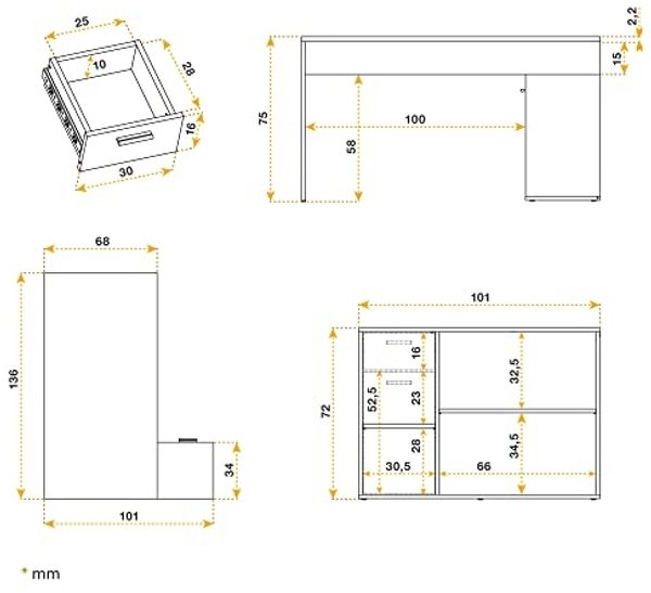 Schreibtisch klein 136 x 101 x 75 cm Eiche Dunkelbraun – Bürotisch Eckschreibtisch RICOO WM083-FM Bild 7