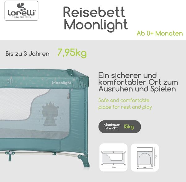 Lorelli Baby Reisebett Laufstall Moonlight seitliche Öffnung Tragetasche faltbar grün Bild 2