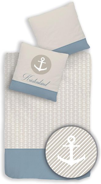 MTOnlinehandel Bettwäsche Küstenkind Anker, 100% Baumwolle, ideal als Partnerbettwäsche, Renforcé, 2 teilig, maritime Anker Bettwäsche gestreift Bild 3