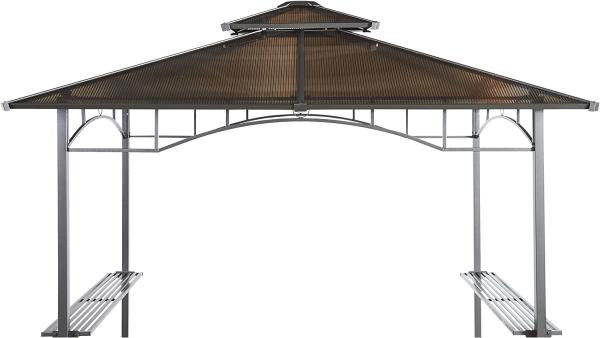 Grasekamp Hardtop BBQ Grill Pavillon 1,5x2,4 m Doppelstegplatten Polycarbon Grillpavillon Braun Bild 2