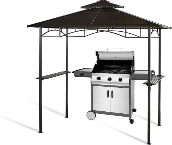 Grasekamp Hardtop BBQ Grill Pavillon 1,5x2,4 m Doppelstegplatten Polycarbon Grillpavillon Braun Bild 5