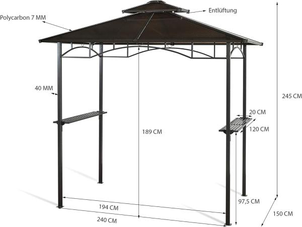 Grasekamp Hardtop BBQ Grill Pavillon 1,5x2,4 m Doppelstegplatten Polycarbon Grillpavillon Braun Bild 4