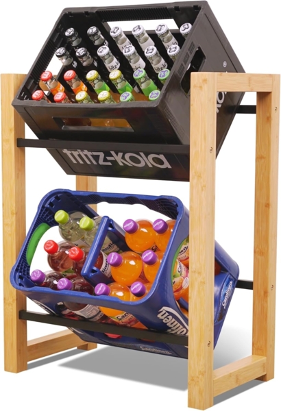 Getränkekistenregal inkl. Ablage - Bambus / Schwarz - 2 Kisten