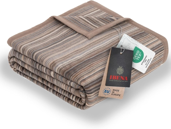 IBENA 'Malang' Wohndecke, mit filigranen Streifen, Jacquard, Grau/Braun, 150x200 cm