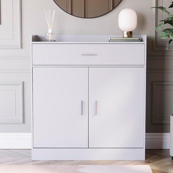 Vida Designs -Dalby Moderner Schuhschrank, 2-türig, 1 Schublade, Flur Schrank Stauraumorganisation Schuhständer Regal Holz Sideboard-Einheit, Weiß, 90 x 34 x 83
