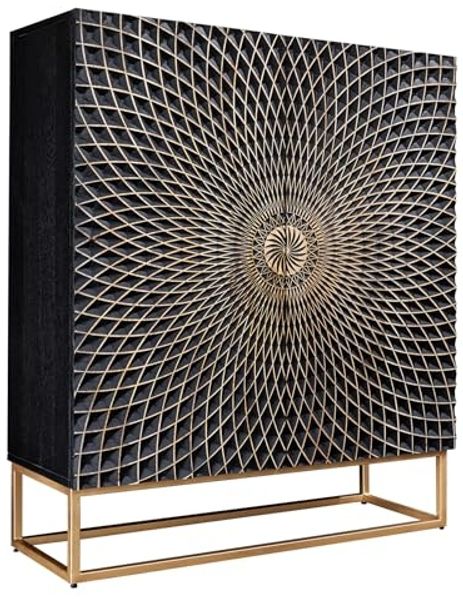 riess-ambiente Highboard ILLUSION 120cm schwarz / gold (Einzelartikel, 1 St), Mango-Massivholz · Metall · 3D Schnitzereien · Wohnzimmer · Design