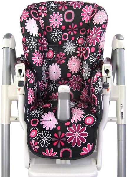 BAMBINIWELT Ersatzbezug Sitzkissen Bezug kompatibel mit Peg Perego Prima Pappa-Diner (grau pinke Blumen) Bild 1