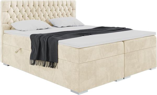 MEBLINI Boxspringbett DALIA 200x200 cm mit Bettkasten - H3/Beige Samt Polsterbett - Doppelbett mit Topper & Taschenfederkern-Matratze