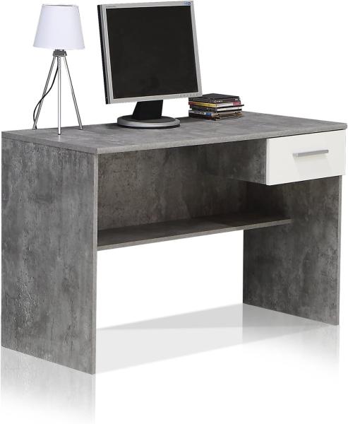 Schreibtisch Lunas 1 Betonoptik lichtgrau/weiß 110x73x52cm Bürotisch