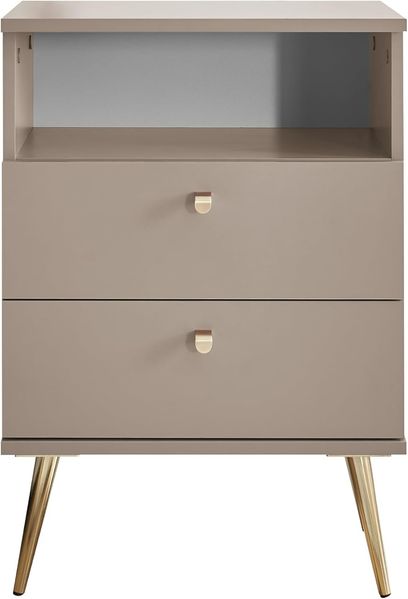 Stella Trading Laila Nachttisch, Beige – Schlichter Nachtschrank mit 2 Schubladen und offenem Ablagefach – 50 x 70 x 34 cm (B/H/T)