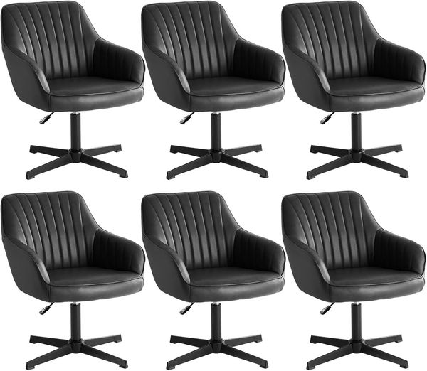 Sweetcrispy Esszimmerstühle, Küchenstuhl Drehbar & Höhenverstellbar - Leder Sessel Esstisch mit Armlehne, 360° Drehstuhl Esszimmer in Schwarz, 6 Stück
