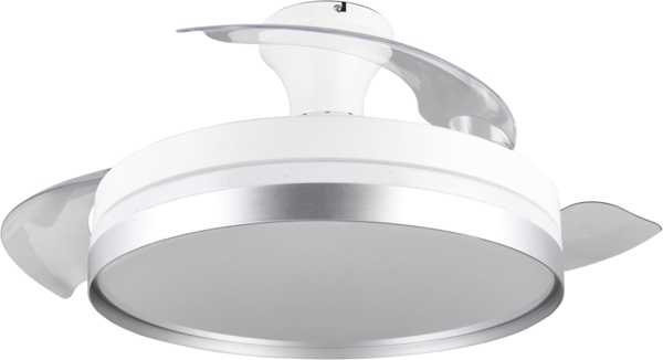 TRIO Leuchten LED Deckenleuchte LINDBERG Deckenventilator mit Beleuchtung, Rotor einklappbar, 6 Stufen, Timerfunktion, Ventilatorfunktion, LED fest integriert, warmweiß - kaltweiß, LED Ventilator mit Fernbedienung dimmbar Memory Nachtlicht Starlight