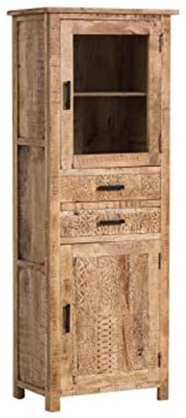 Vitrine Hochschrank Mumbai Mango Massivholz braun 67x180x42 cm massivum Serie Mumbai Holzvitrine Vitrinenschrank Boho Landhaus Wohnzimmerschrank