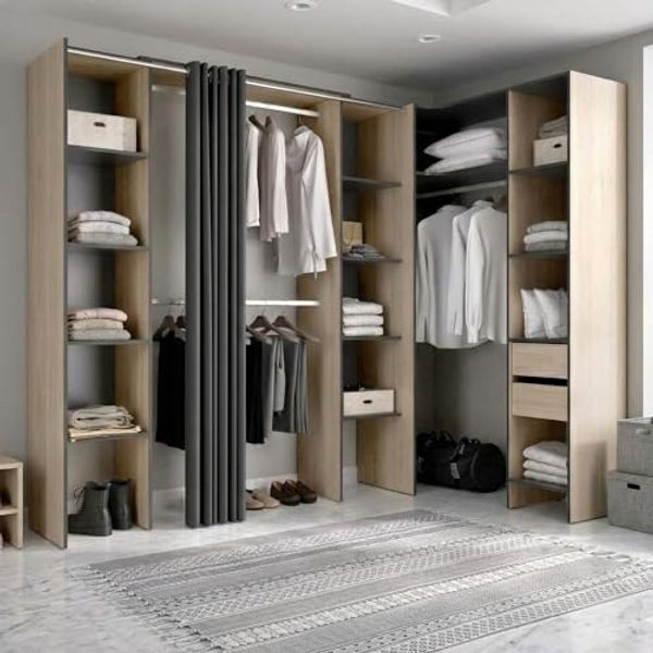 Dmora - Großer Kleiderschrank Bestone, Schlafzimmermöbel, Schrank, Garderobe, 234x141 h205 cm, Anthrazit und Eiche