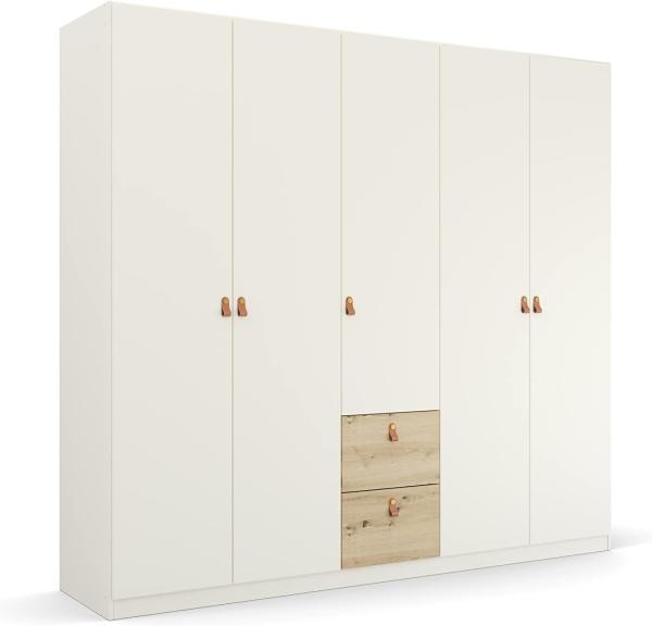 Rauch Möbel Homey by Quadra Spin Schrank Drehtürenschrank, Weiß, 5-trg, inkl. 3 Kleiderstangen, 3 Einlegeböden, 2 Schubkästen, BxHxT 226 x 210 x 54 cm