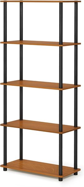 Furinno Turn-N-Tube 5-stufiges Mehrzweck-Regal, Bücherregal, Aufbewahrungsregal, mit Runde Rohre, Helle Kirsche/Schwarz, 59. 9 (Breite) x 145. 8 (Höhe) x 29. 5 (Tiefe) cm