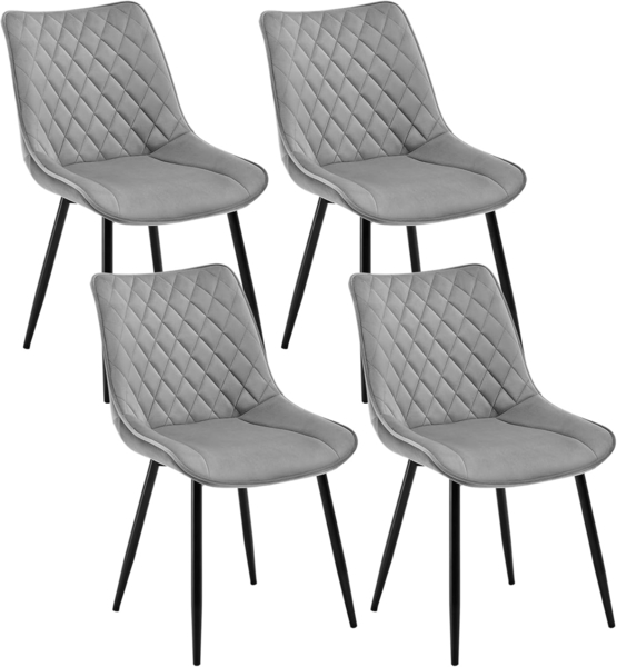 WOLTU 4 x Esszimmerstühle 4er Set Esszimmerstuhl Küchenstuhl Polsterstuhl Design Stuhl mit Rückenlehne, mit Sitzfläche aus Samt, Gestell aus Metall, Hellgrau, BH209hgr-4