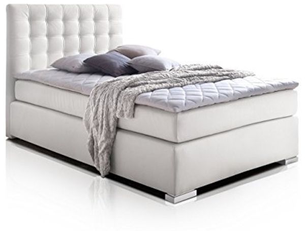 Möbel-Eins ISABELL Boxspringbett weiß 90x200 cm, Härtegrad 3