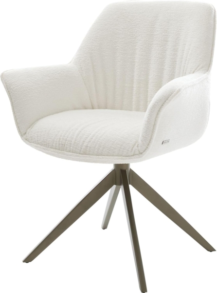 Drehstuhl Keila-Flex mit Armlehnen Bouclé Soft Beige Kreuzgestell breit Effektfinish Titan 360° drehbar Wippfunktion