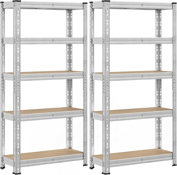 SONGMICS Schwerlastregal, 2er Set, Kellerregal, 30 x 75 x 150 cm, bis 875 kg belastbar, einfache Montage, Lagerregal, verstellbare Ablagen, Lagerregal, silbern