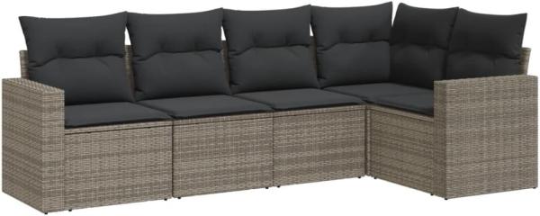 vidaXL 5-tlg. Garten-Sofagarnitur mit Kissen Grau Poly Rattan 3251267