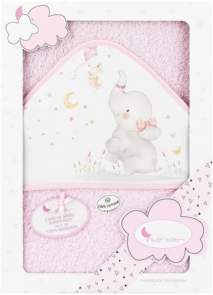 Interbaby 01227-02 Baby Kapuzenbadetuch ELEFANTE rosa, Rosa