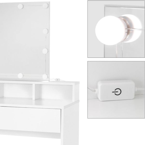 ML-DESIGN Schminktisch Frisierkommode aus MDF Holz mit Spiegel Make-up Tisch, Kosmetiktisch Weiß mit LED Beleuchtung und Schublade Schminkkommode Bild 3