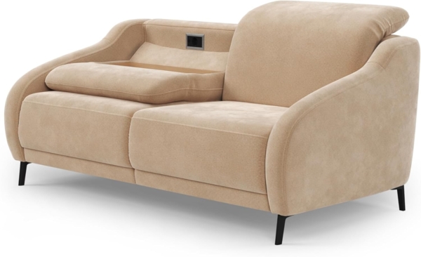 CAVADORE 3er-Sofa Blue, 3-Sitzer Couch im modernen Design mit motorischer TV-Funktion inkl. klapptisch, USB-Anschluss, Kopfteilverstellung, mattschwarzen Metallfüßen, Mikrofaser, Hellbraun Bild 4