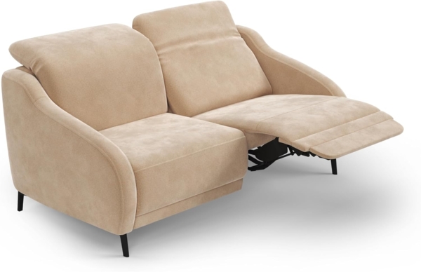 CAVADORE 3er-Sofa Blue, 3-Sitzer Couch im modernen Design mit motorischer TV-Funktion inkl. klapptisch, USB-Anschluss, Kopfteilverstellung, mattschwarzen Metallfüßen, Mikrofaser, Hellbraun Bild 5