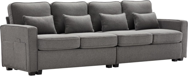 SeedWave Big-Sofa 4-Sitzer großes Sofa, 264cm breites Leinen-Polstersofa, Recamiere mit vier Lendenkissen,Big Sofa Für das Wohnzimmer