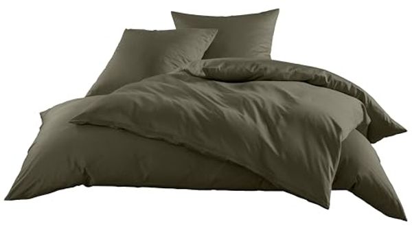 Mako-Satin / Baumwollsatin Bettwäsche uni / einfarbig dark olive Kissenbezug 40x40 cm