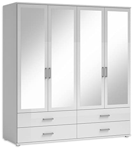 IVAR Kleiderschrank mit Spiegeln und Schubladen - Vielseitiger Drehtürenschrank 4-türig in Weiß - 180 x 190 x 51 cm (B/H/T)