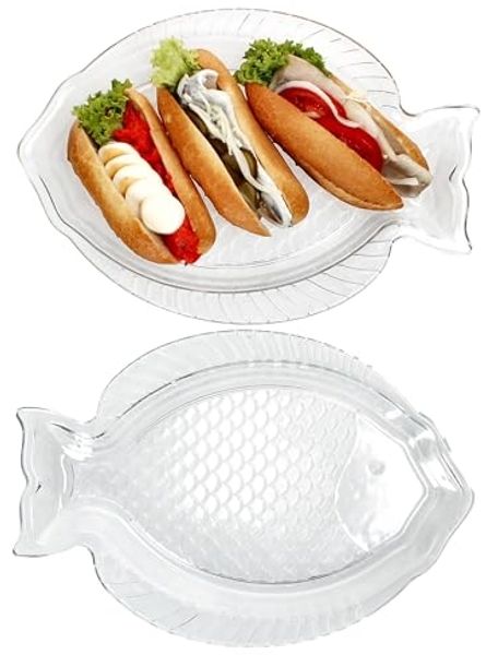 MamboCat Servierplatte 2x Fischplatte OSLO Gr. L LxB 35x24cm Glas Fisch-Relief Servier-Teller, Glas
