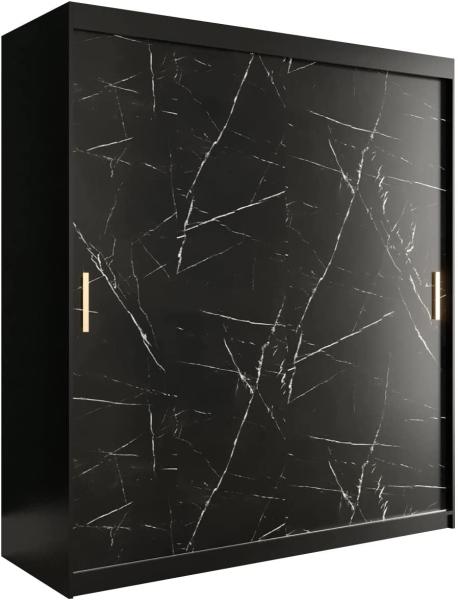 Kleiderschrank Kamoga T 180 (Schwarz / Marmor Schwarz + Gold, ohne Schubladen)