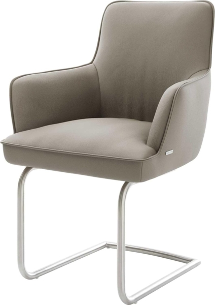 Freischwinger Heira-Flex mit Armlehnen Echt-Leder Schlamm Freischwinger rund Edelstahl Taschenfederkern