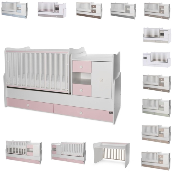 Lorelli Babybett, Jugendbett 3 in 1 Mini Max umbaubar, für 2 Kinder gleichzeitig pink