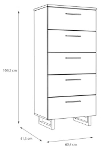 Forte SIRIUS CROWN Kommode mit 5 Schubladen, Holzwerkstoff, Schwarz Eiche/Comano Plum, B x H x T: 60,4 x 109,5 x 41,3 cm Bild 2