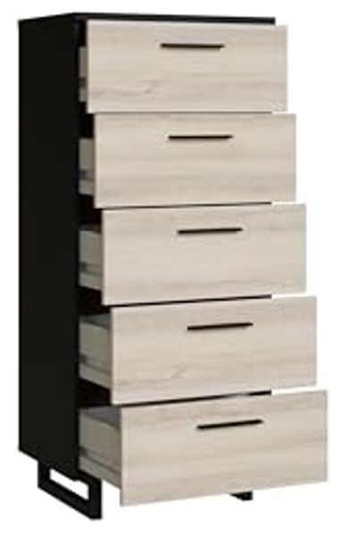 Forte SIRIUS CROWN Kommode mit 5 Schubladen, Holzwerkstoff, Schwarz Eiche/Comano Plum, B x H x T: 60,4 x 109,5 x 41,3 cm Bild 7