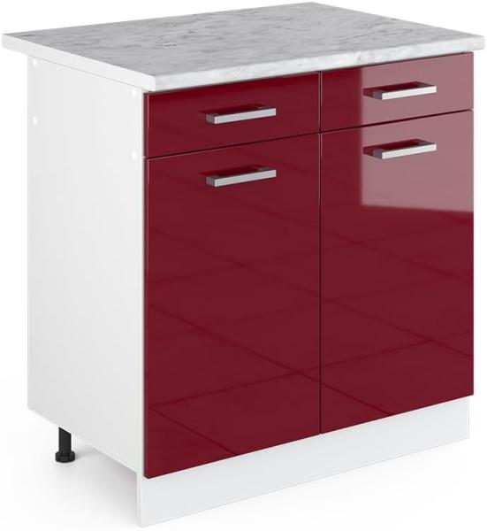 Vicco Küchenschrank R-Line Hängeschrank Unterschrank Küchenzeile Küchenunterschrank Arbeitsplatte, Möbel verfügbar in 6 Dekoren (Bordeaux mit Arbeitsplatte, Schubunterschrank 80 cm)