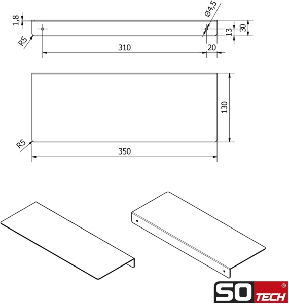 SO-TECH® Deko-Wandregal Schweberegal Wandboard HOVER III schmale Ablage aus Stahl, Spar-Set 2-tlg, 35 x 13 x 3 cm, schwarz, inkl. Befestigungsset Bild 3