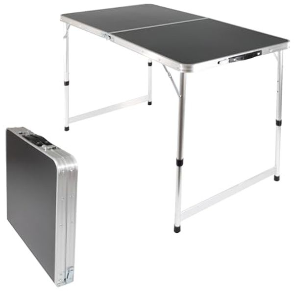 Höhenverstellbarer Klapptisch, schwarz, Campingtisch 120 x 60 cm, Tapeziertisch