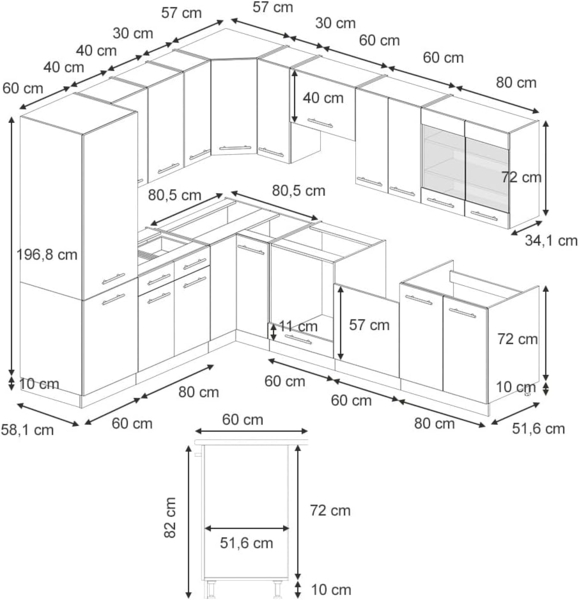 Eckküche Fame-Line Goldkraft Eiche 287 x 60 cm , AP Eiche Vicco Bild 3