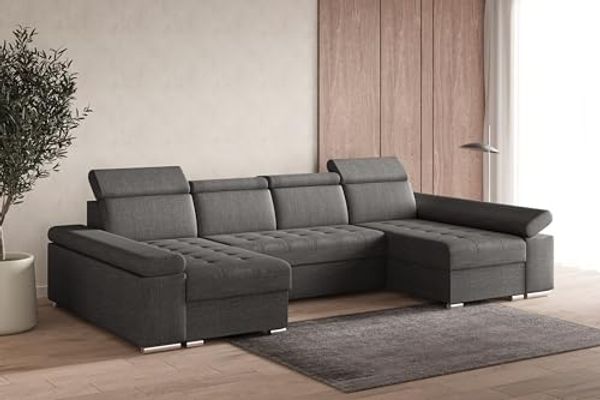 MOEBLO Wohnlandschaft LUKA U, Couch für Wohnzimmer Schlafsofa Sofa verstellbare Kopfstütze U-Form Eckcouch Wohnlandschaft Polsterecke mit Schlaffunktion und Bettkasten, (BxHxT): 330x94x168 cm