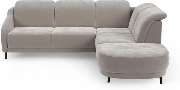 CAVADORE Ecksofa Blue/Eckcouch im modernen Design, inklusiv Kopfteilverstellung, Vorziehsitz motorisch, Klapptisch und mattschwarzen Metallfüßen / 258 x 93 x 249 / Mikrofaser, Hellgrau Bild 9