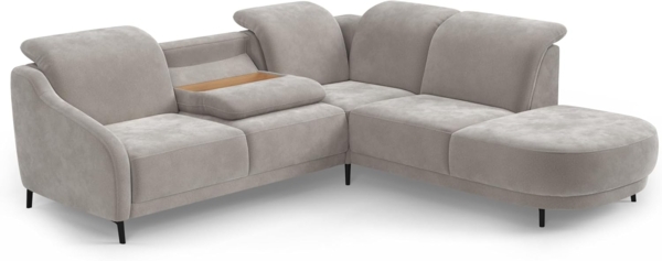 CAVADORE Ecksofa Blue/Eckcouch im modernen Design, inklusiv Kopfteilverstellung, Vorziehsitz motorisch, Klapptisch und mattschwarzen Metallfüßen / 258 x 93 x 249 / Mikrofaser, Hellgrau Bild 4