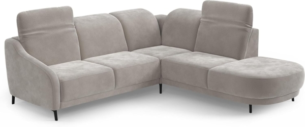 CAVADORE Ecksofa Blue/Eckcouch im modernen Design, inklusiv Kopfteilverstellung, Vorziehsitz motorisch, Klapptisch und mattschwarzen Metallfüßen / 258 x 93 x 249 / Mikrofaser, Hellgrau Bild 6