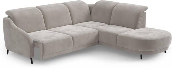 CAVADORE Ecksofa Blue/Eckcouch im modernen Design, inklusiv Kopfteilverstellung, Vorziehsitz motorisch, Klapptisch und mattschwarzen Metallfüßen / 258 x 93 x 249 / Mikrofaser, Hellgrau Bild 5