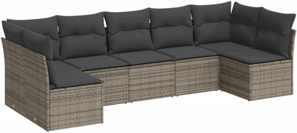 vidaXL 7-tlg. Garten-Sofagarnitur mit Kissen Grau Poly Rattan 3249269