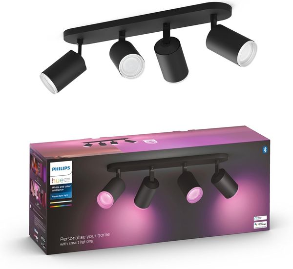 Philips Hue White & Color Ambiance Fugato Spot 4 flg. schwarz 4x350lm, dimmbar, 16 Mio. Farben, steuerbar via App, kompatibel mit Amazon Alexa (Echo, Echo Dot)