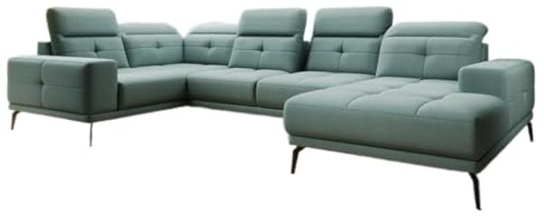 Designer Sofa Nerio mit verstellbarer Kopf- und Rückenlehne Stoff Grün Rechts